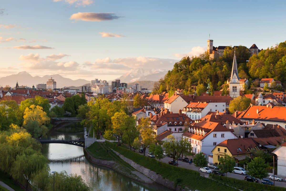 Cityscape,Of,The,Slovenian,Capital,Ljubljana,At,Sunset.
